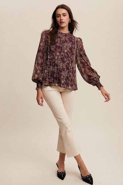 Susan Floral Pleated Long Sleeve Blouse