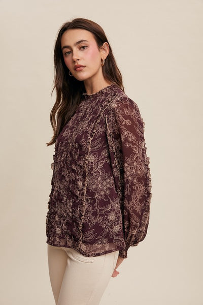 Susan Floral Pleated Long Sleeve Blouse