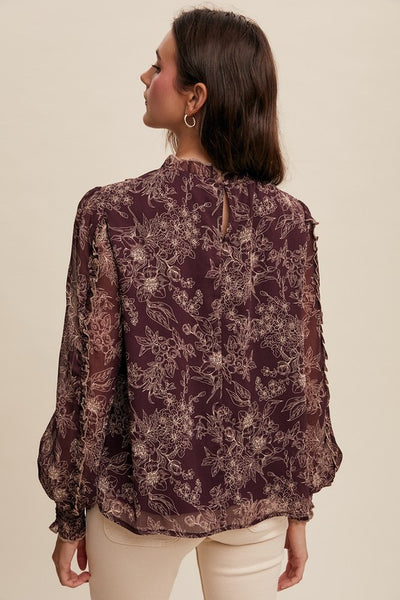 Susan Floral Pleated Long Sleeve Blouse