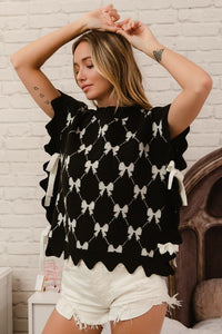 Wavy Edge Side Tie Bow Vest