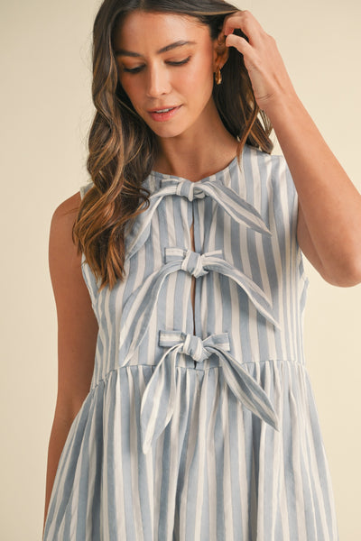 Milly Striped Front Bow Mini Dress