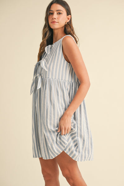 Milly Striped Front Bow Mini Dress