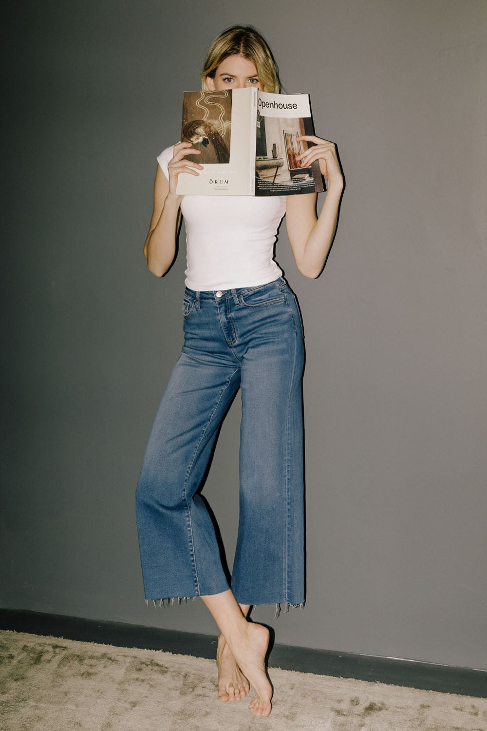 Riley Wide Leg Raw Hem Cropped Jeans