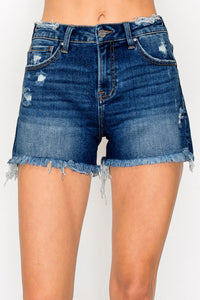 Leigh Mid-Rise Distressed Shorts