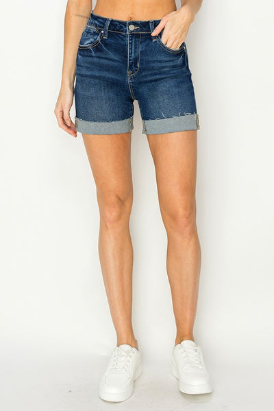Dark Wash Cuffed Risen Shorts
