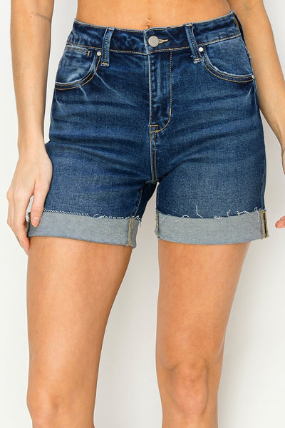 Dark Wash Cuffed Risen Shorts