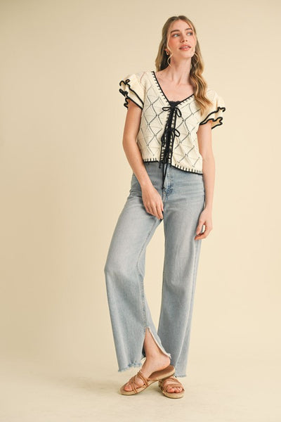 Flutter Sleeve Pointelle Sweater