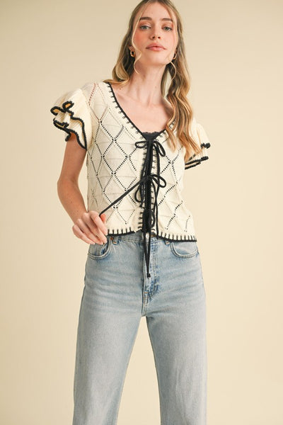 Flutter Sleeve Pointelle Sweater