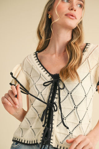 Flutter Sleeve Pointelle Sweater