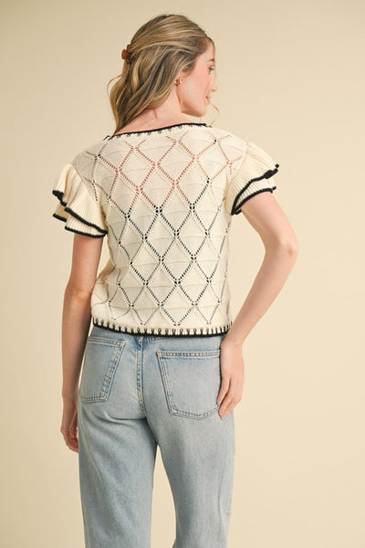 Flutter Sleeve Pointelle Sweater