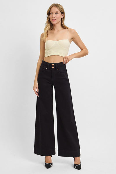 Monica Wide Leg Black Risen Jeans
