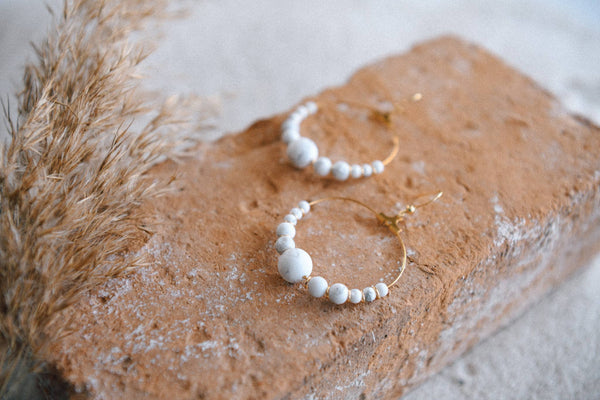 Private Label Genuine Gemstone and Gold-Plated Hoop Earring : Bamboo Agate
