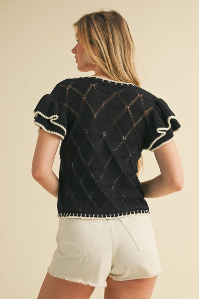 Flutter Sleeve Pointelle Sweater