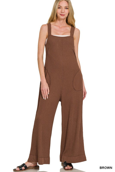 Bree Waffle Knit Wide Leg Overalls