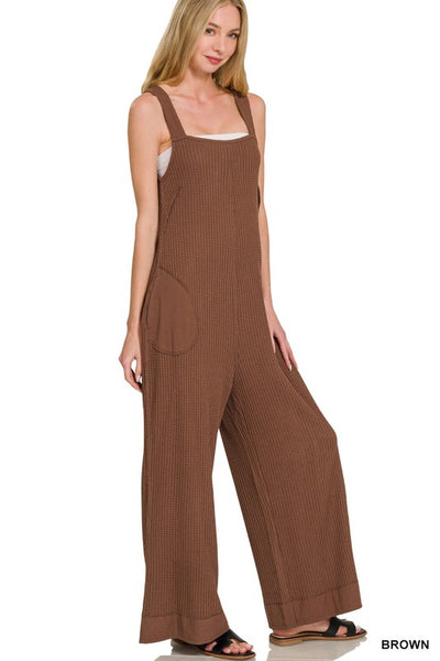 Bree Waffle Knit Wide Leg Overalls
