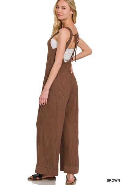 Bree Waffle Knit Wide Leg Overalls