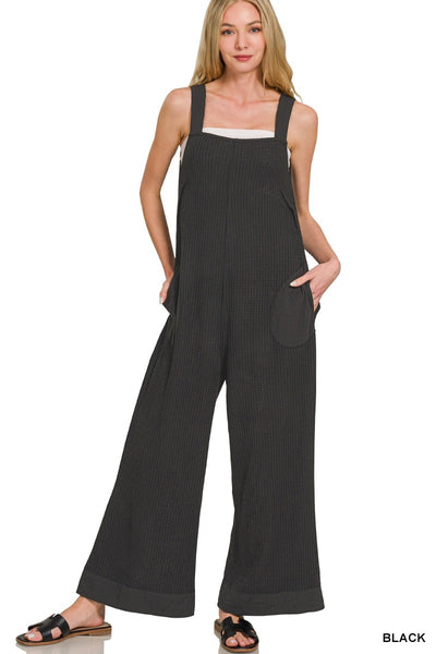 Bree Waffle Knit Wide Leg Overalls