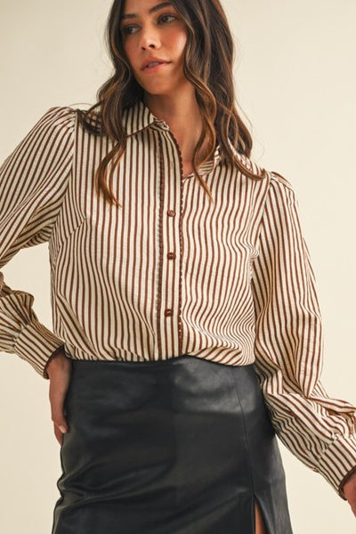 Laura Striped Scalloped Trim Blouse