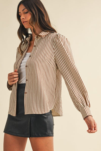 Laura Striped Scalloped Trim Blouse