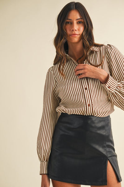 Laura Striped Scalloped Trim Blouse