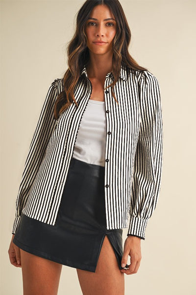 Laura Striped Scalloped Trim Blouse