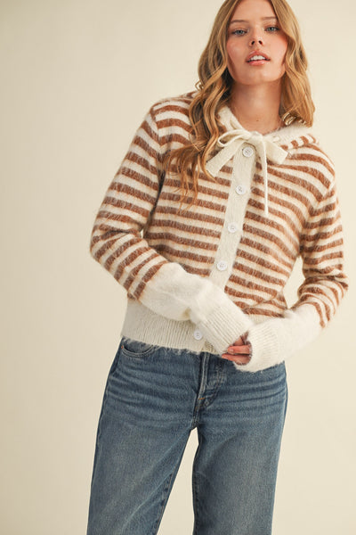 Madeline Striped Hooded Cardigan