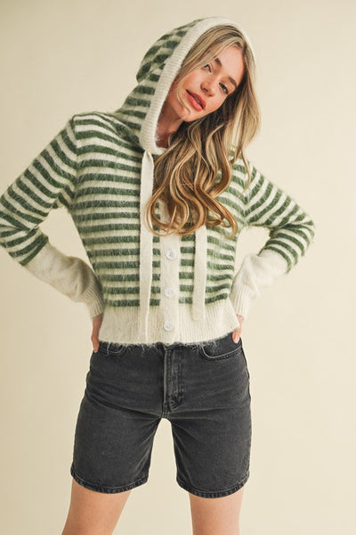 Madeline Striped Hooded Cardigan