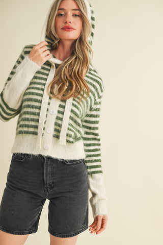 Madeline Striped Hooded Cardigan