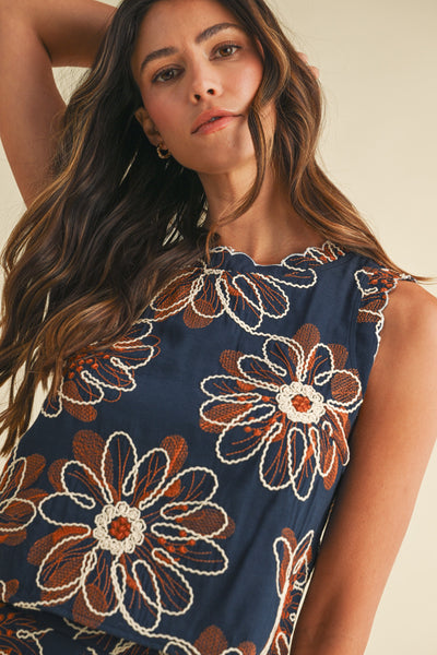 Emmy Floral Embroidered Sleeveless Set