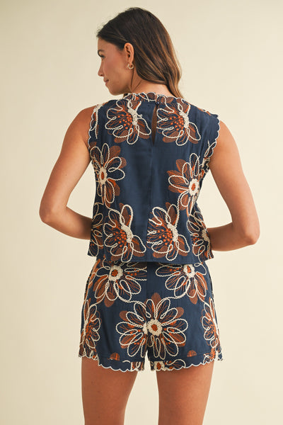 Emmy Floral Embroidered Sleeveless Set