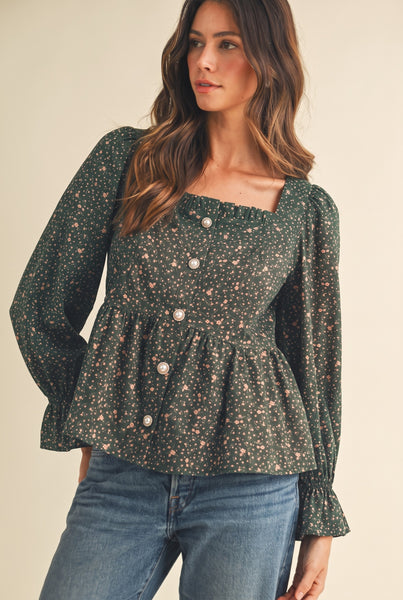 Jazzy Jewel Button Peplum Blouse