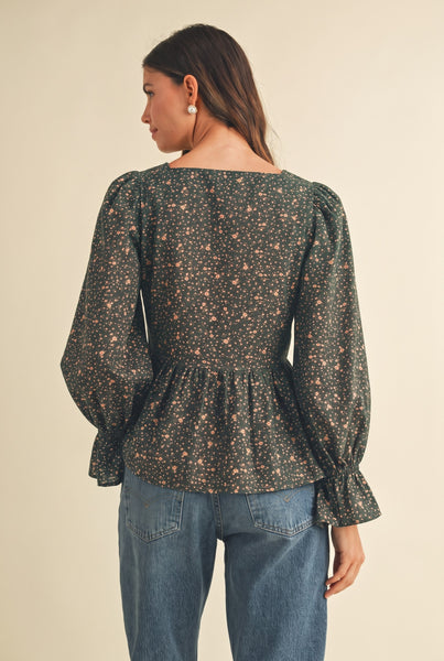 Jazzy Jewel Button Peplum Blouse