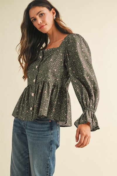 Jazzy Jewel Button Peplum Blouse