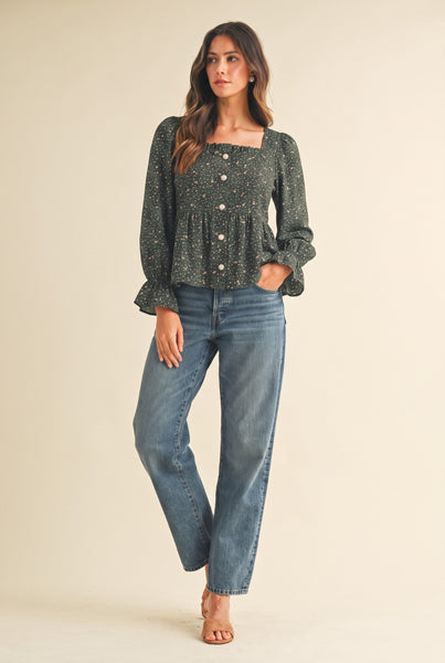 Jazzy Jewel Button Peplum Blouse