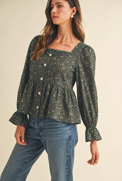 Jazzy Jewel Button Peplum Blouse