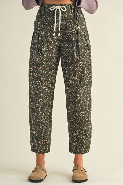 Ditsy Floral Print Loose Barrel Leg Pants