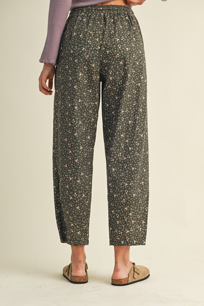 Ditsy Floral Print Loose Barrel Leg Pants