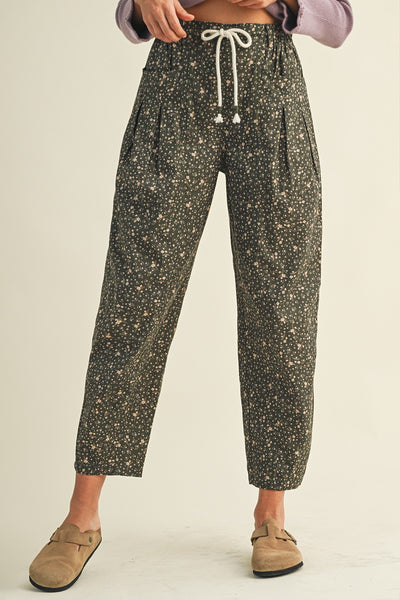 Ditsy Floral Print Loose Barrel Leg Pants