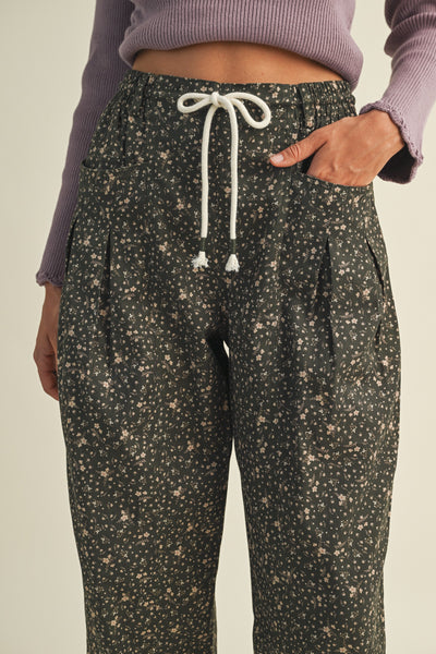 Ditsy Floral Print Loose Barrel Leg Pants