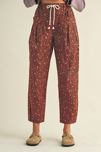 Ditsy Floral Print Loose Barrel Leg Pants