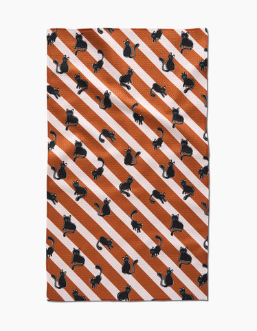 Striped Black Cats Orange Tea Towel