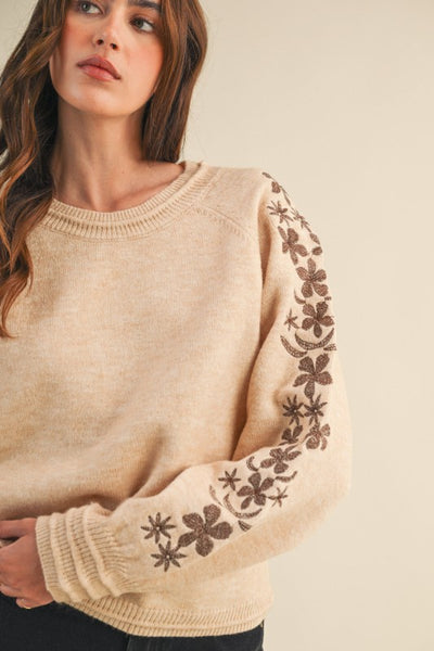 Hadley Floral Embroidery Sleeve Sweater