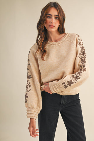 Hadley Floral Embroidery Sleeve Sweater