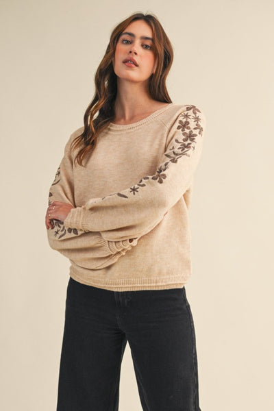 Hadley Floral Embroidery Sleeve Sweater