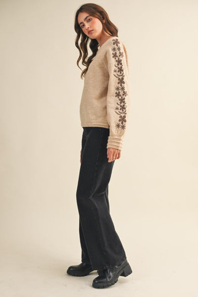 Hadley Floral Embroidery Sleeve Sweater