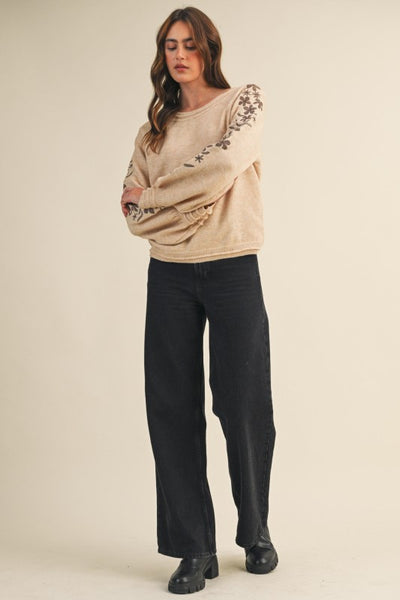 Hadley Floral Embroidery Sleeve Sweater