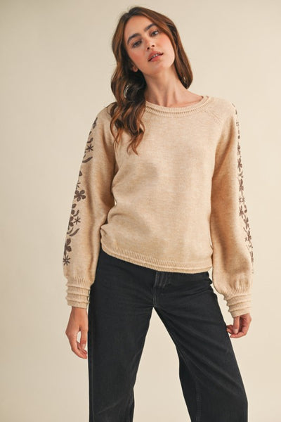 Hadley Floral Embroidery Sleeve Sweater