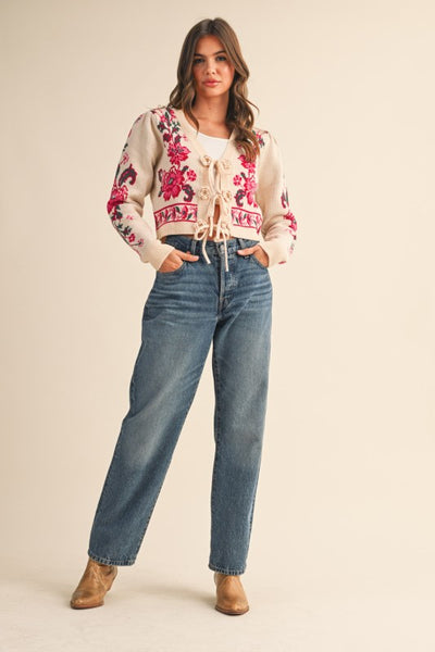 Faith Floral Front-Tie Cardigan