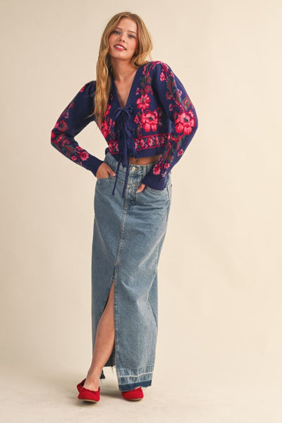 Faith Floral Front-Tie Cardigan