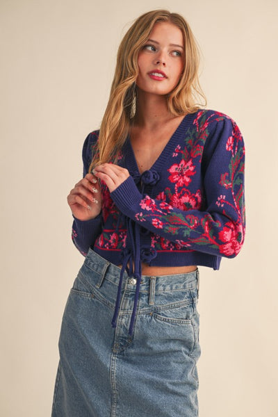 Faith Floral Front-Tie Cardigan